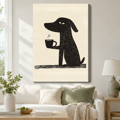 Coffee Dog Linocut Canvas Wall Art