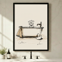 Sketch Dog Bath Tub Framed Canvas Art Wall Art