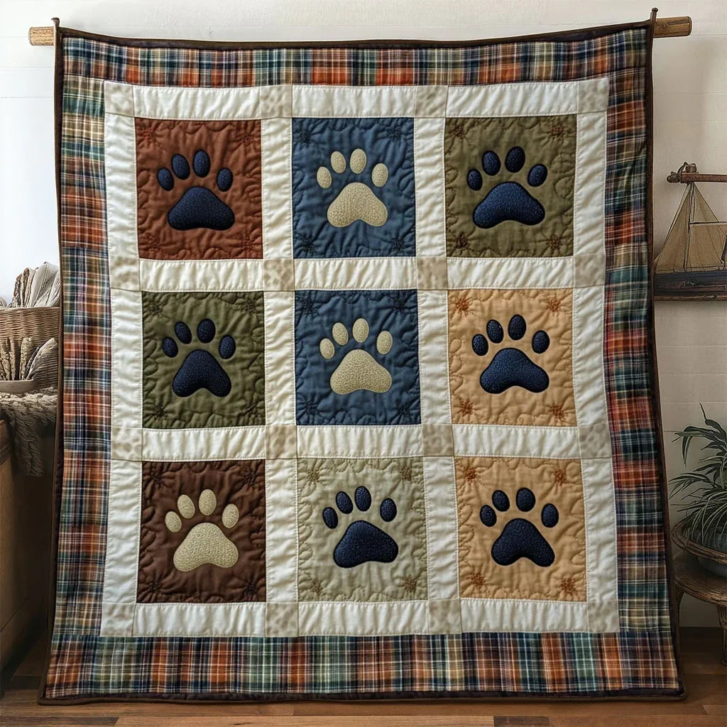 Dog Paw Rustic Quilt Blanket