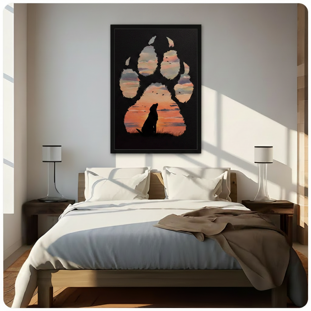 Dog Paw Sunset Silhouette Double Exposure Canvas Art