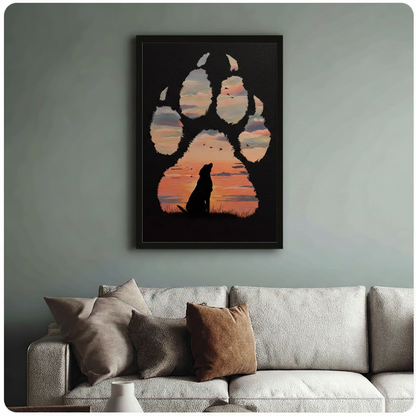 Dog Paw Sunset Silhouette Double Exposure Canvas Art