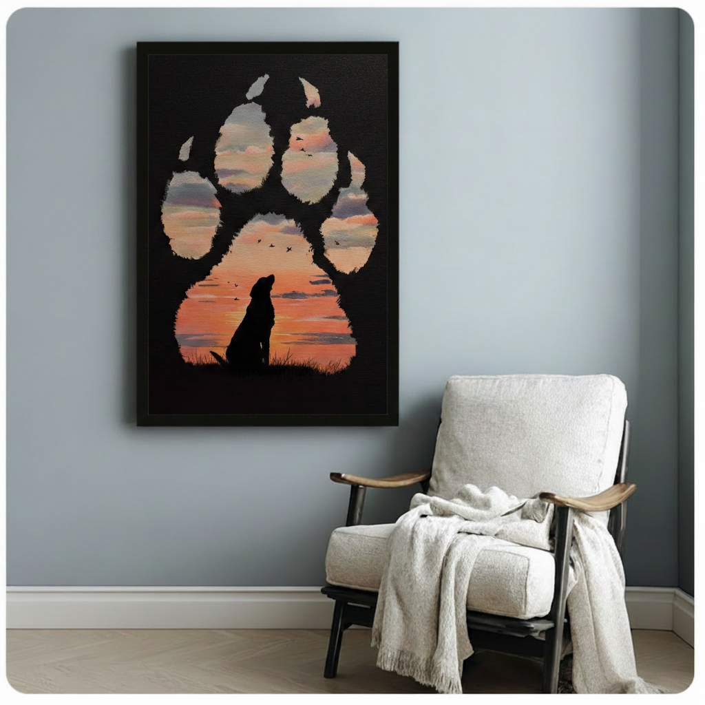 Dog Paw Sunset Silhouette Double Exposure Canvas Art