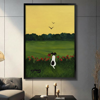 Dog Poppy Field Folk Art Canvas Print Wall Art