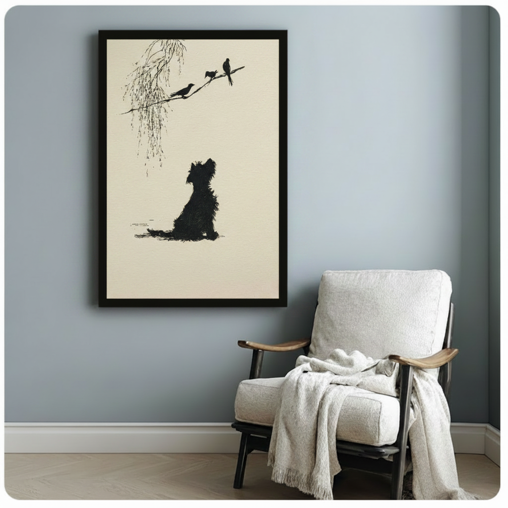 Scottish Terrier Dog Birds Silhouette Canvas Art