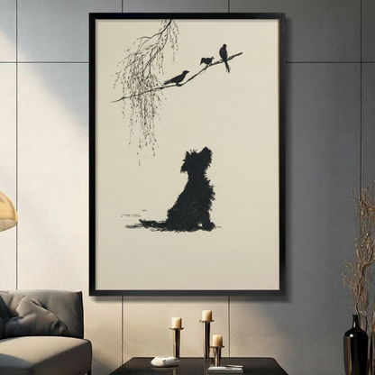 Scottish Terrier Dog Birds Silhouette Canvas Art