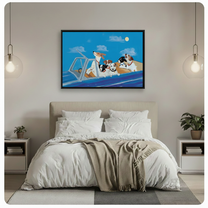 Dogs Joyride Night Illustrative Canvas Wall Art