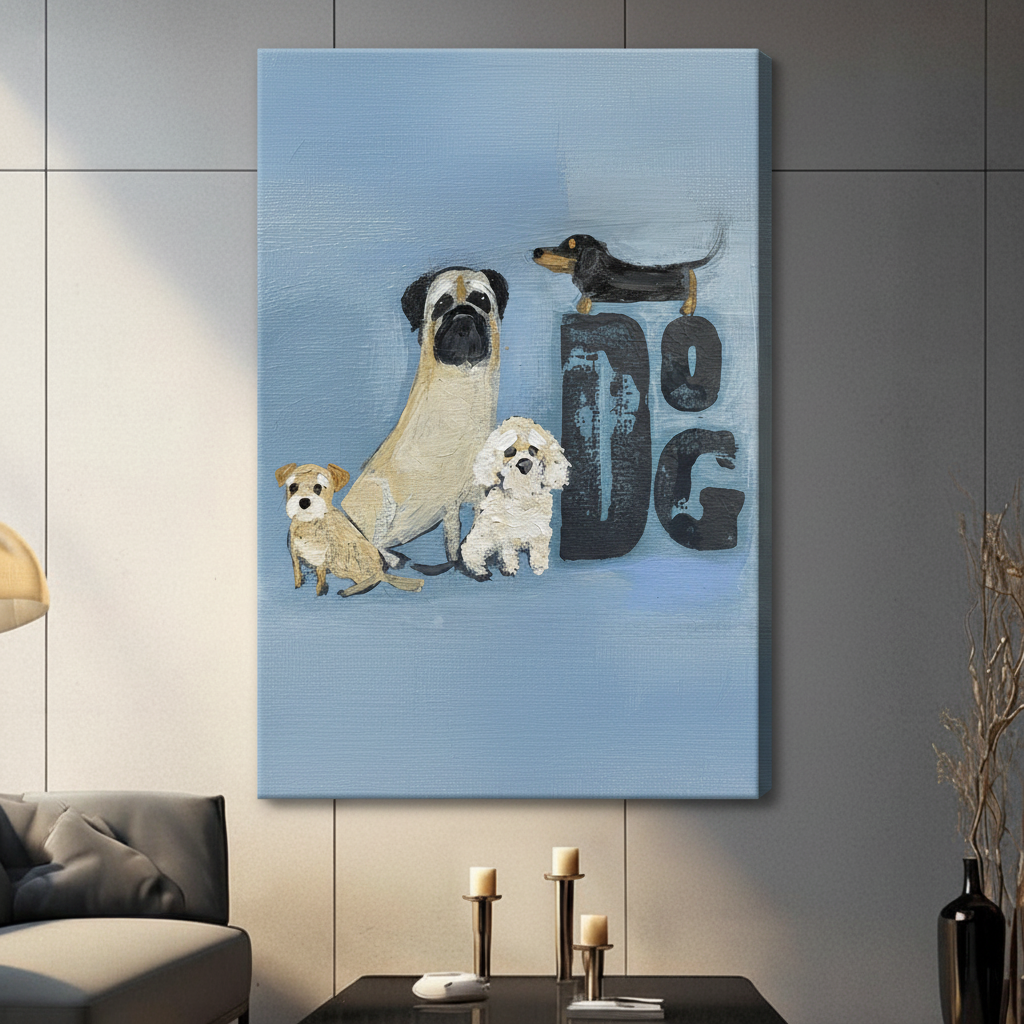 Cute Dog Breeds Oil Painting Canvas Wall Art