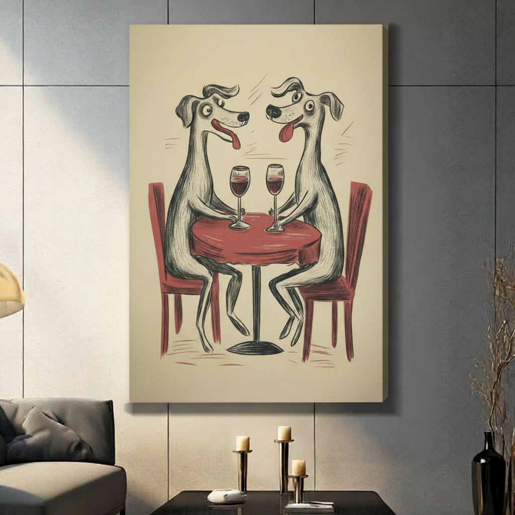 Dogs Wine Date Retro Funny Canvas Wall Art