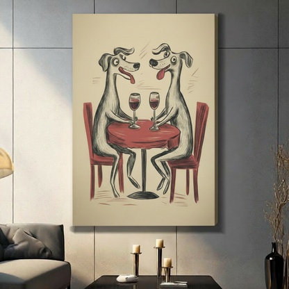 Dogs Wine Date Retro Funny Canvas Wall Art