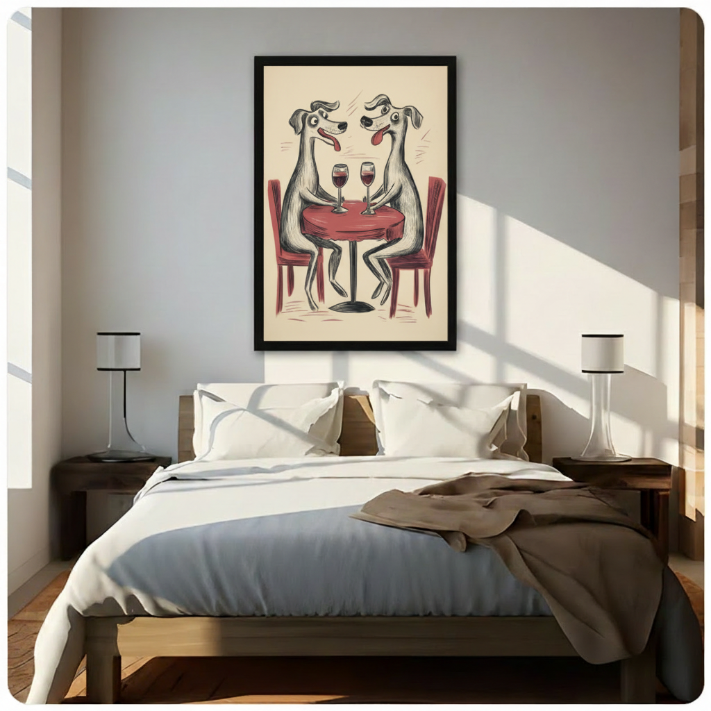 Dogs Wine Date Retro Funny Canvas Wall Art