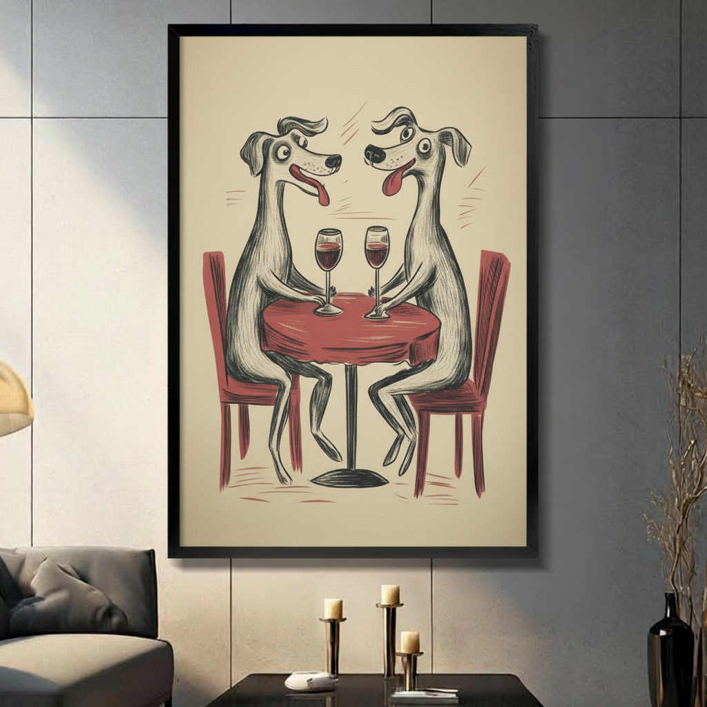 Dogs Wine Date Retro Funny Canvas Wall Art