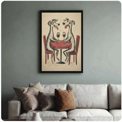 Dogs Wine Date Retro Funny Canvas Wall Art
