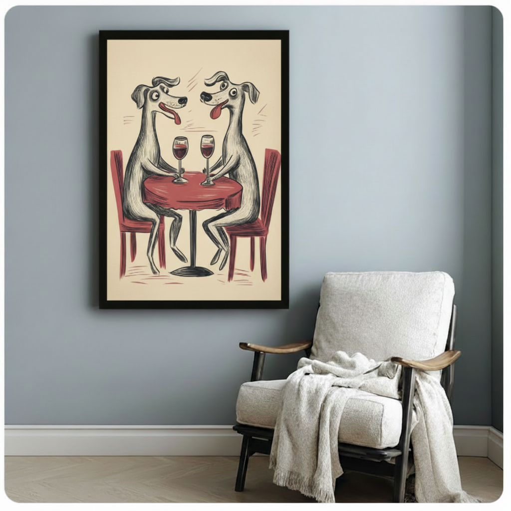Dogs Wine Date Retro Funny Canvas Wall Art