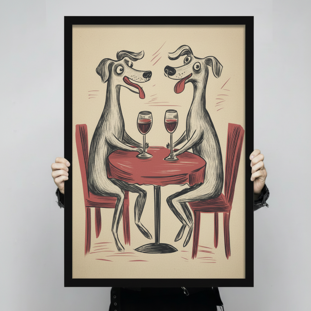 Dogs Wine Date Retro Funny Canvas Wall Art