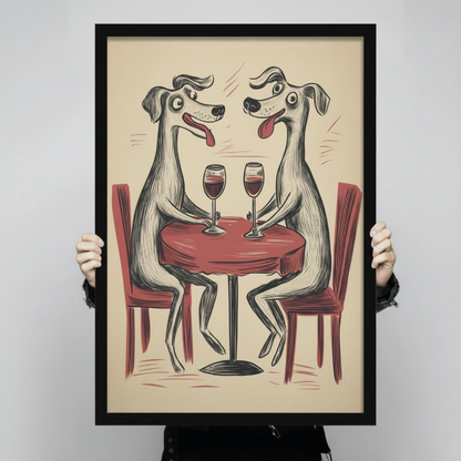 Dogs Wine Date Retro Funny Canvas Wall Art