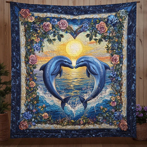 Dolphin And Roses Quilt Blanket