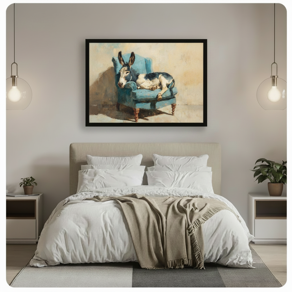 Donkey on Blue Armchair Oil Canvas Art Wall Art