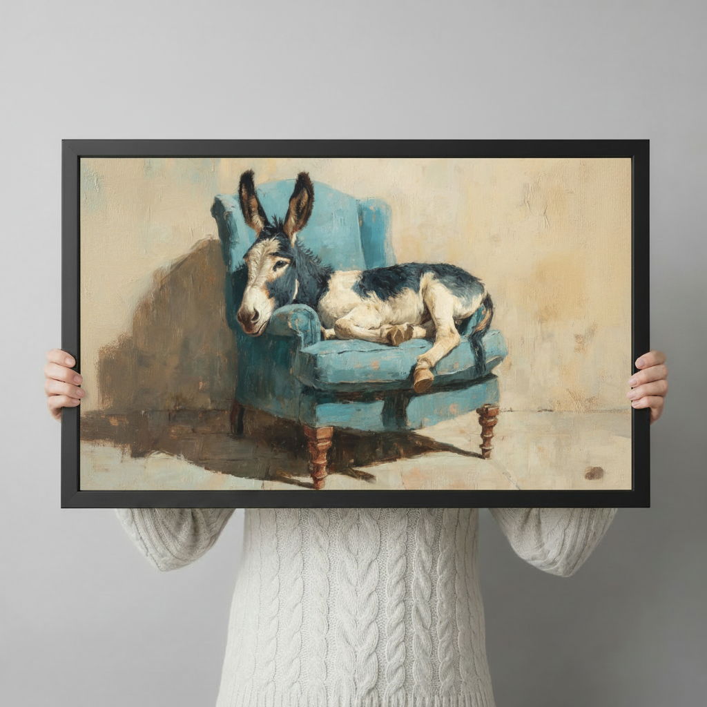 Donkey on Blue Armchair Oil Canvas Art Wall Art