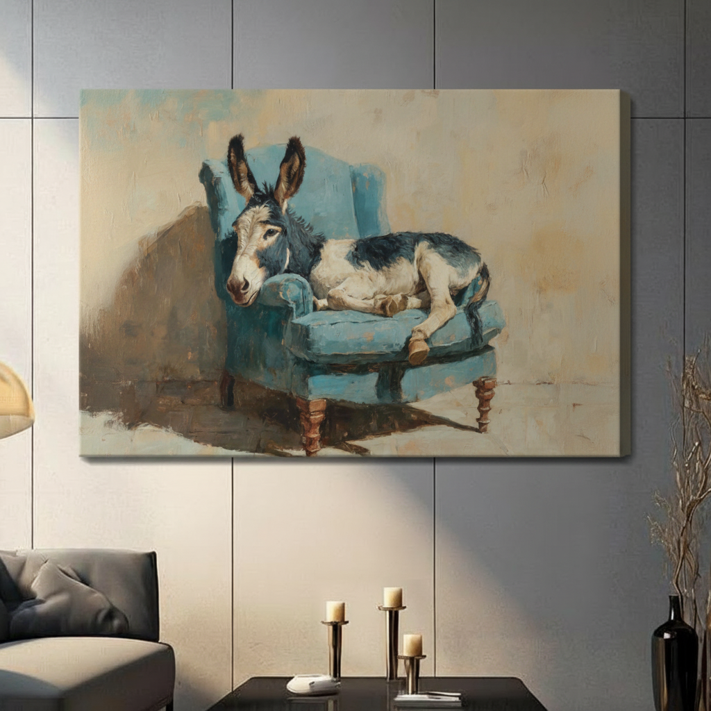 Donkey on Blue Armchair Oil Canvas Art Wall Art