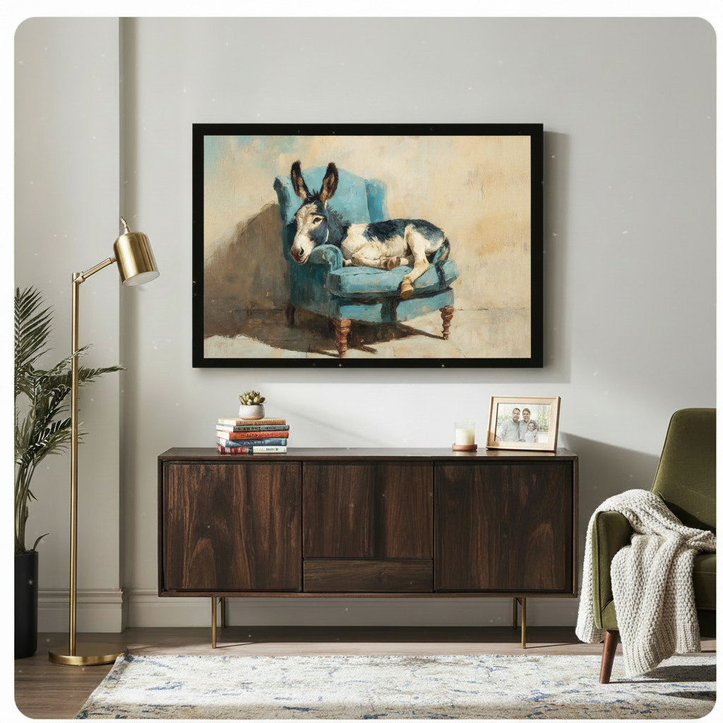 Donkey on Blue Armchair Oil Canvas Art Wall Art