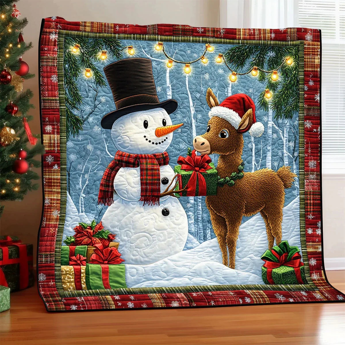 Donkey Christmas Snowman Quilt Blanket