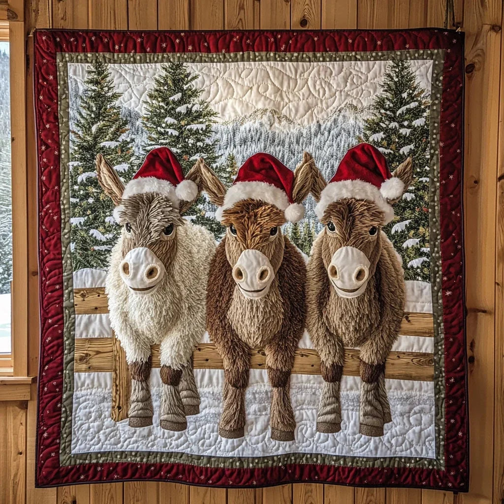 Donkey In Snow Quilt Blanket