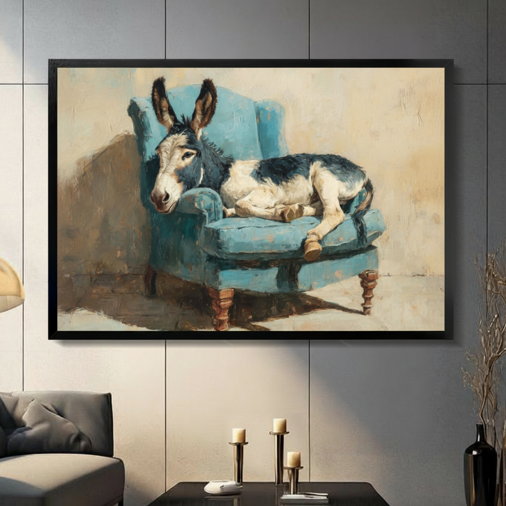Donkey on Blue Armchair Oil Canvas Art Wall Art