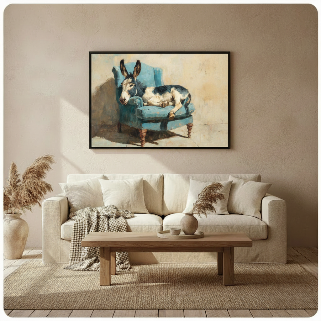 Donkey on Blue Armchair Oil Canvas Art Wall Art