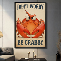 Don't Worry Be Crabby Retro Funny Canvas Wall Art