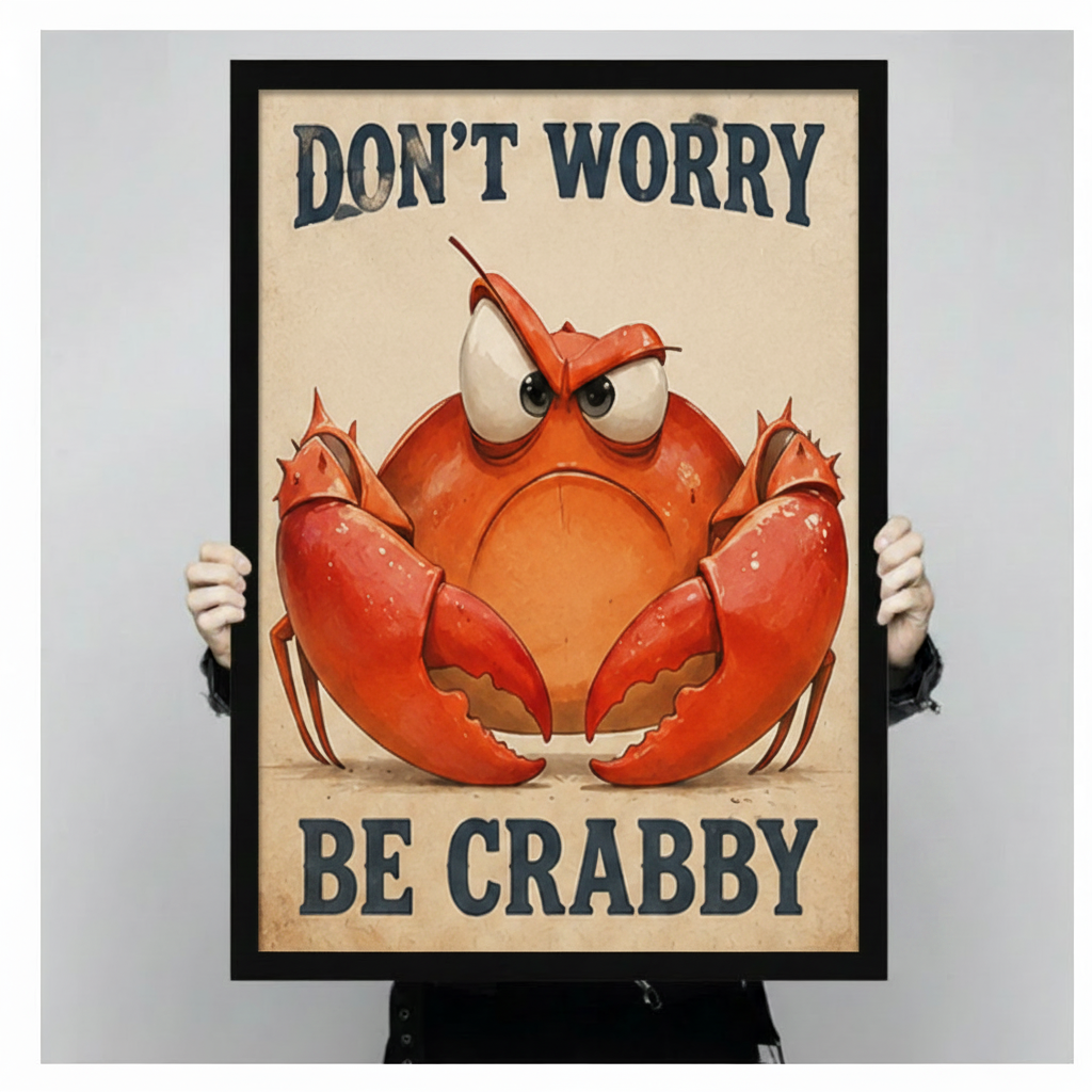 Don't Worry Be Crabby Retro Funny Canvas Wall Art