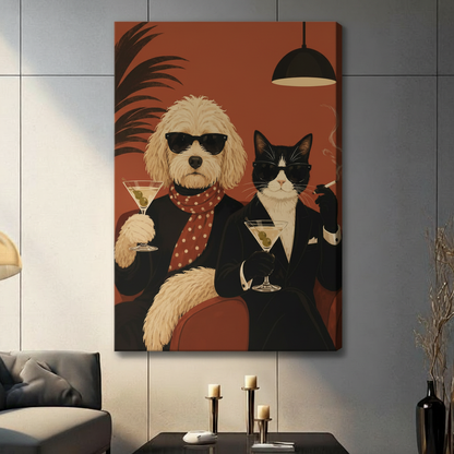 Dog Cat Martini Bar Retro Lounge Humor Canvas Art