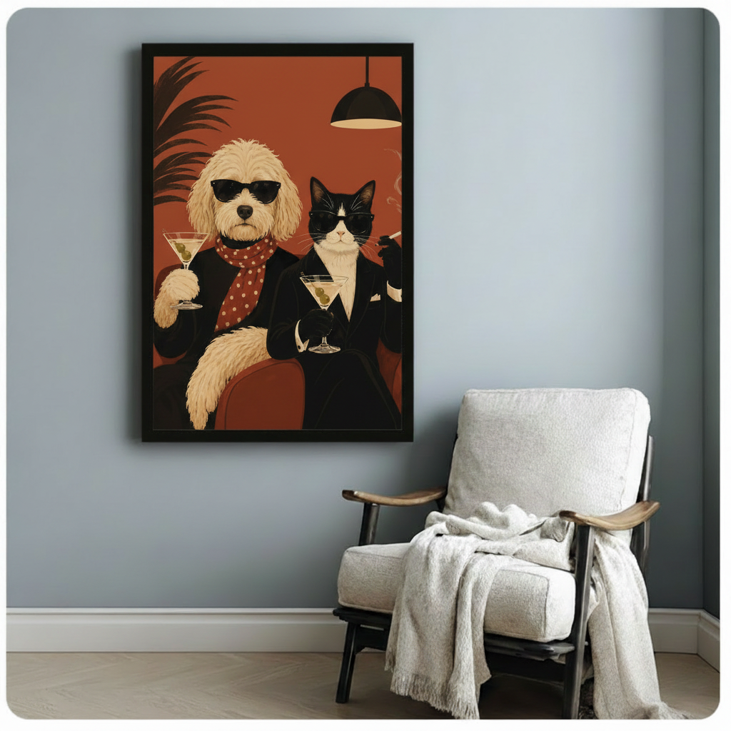 Dog Cat Martini Bar Retro Lounge Humor Canvas Art