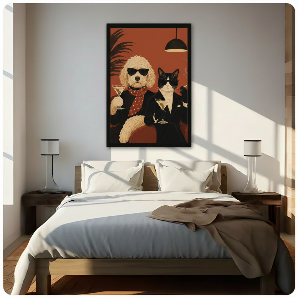 Dog Cat Martini Bar Retro Lounge Humor Canvas Art