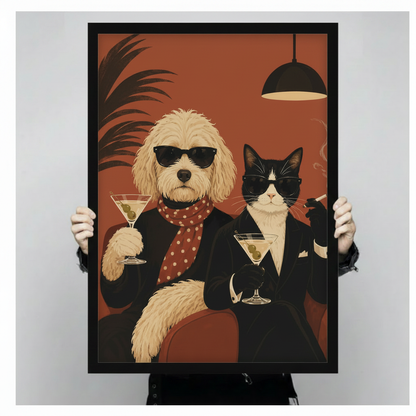 Dog Cat Martini Bar Retro Lounge Humor Canvas Art