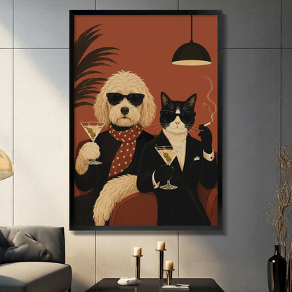 Dog Cat Martini Bar Retro Lounge Humor Canvas Art