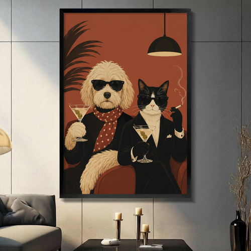Dog Cat Martini Bar Retro Lounge Humor Canvas Art