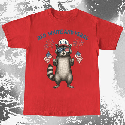Red White And Feral Raccoon USA Shirt, funny meme tee gift (view 8)