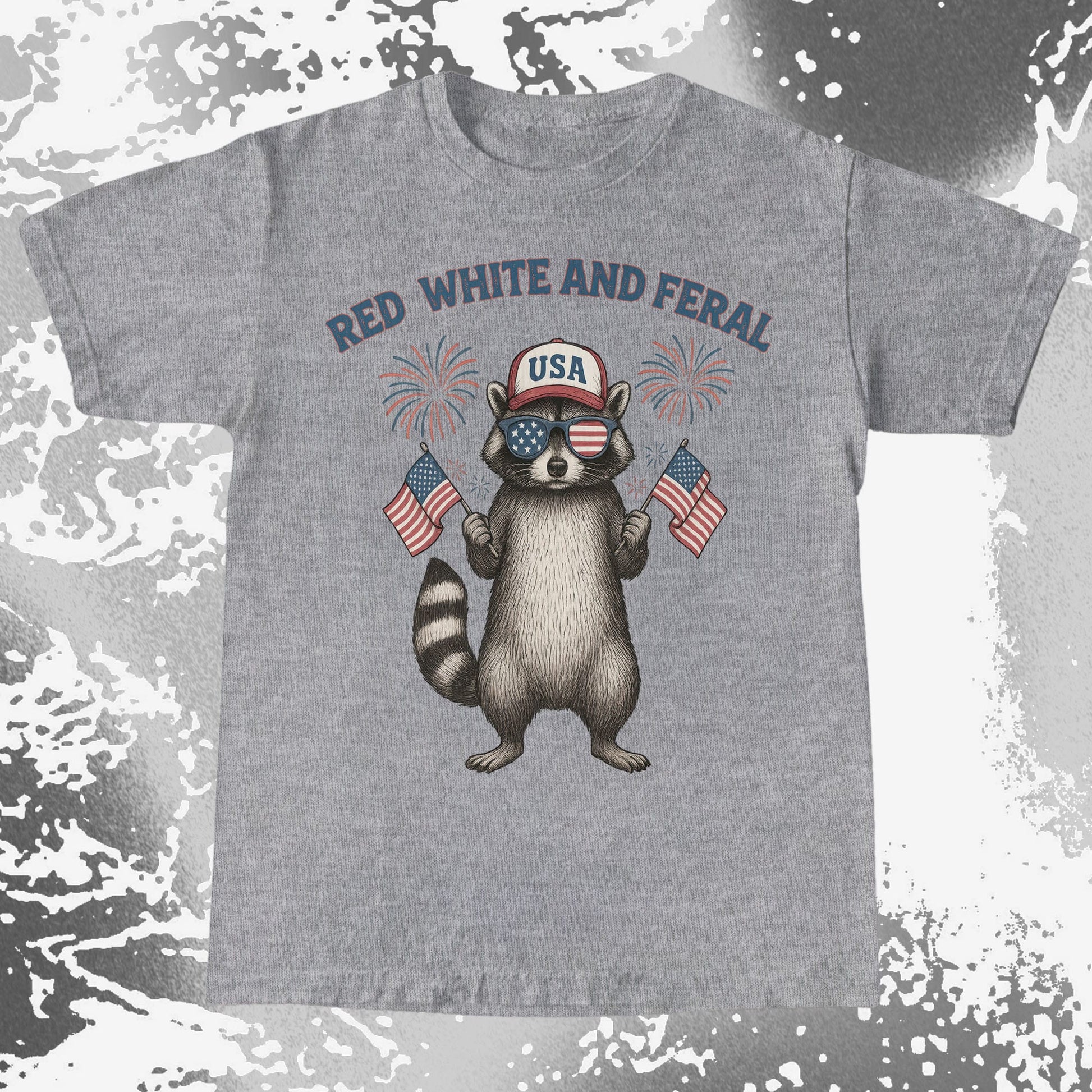 Red White And Feral Raccoon USA Shirt, funny meme tee gift (view 5)