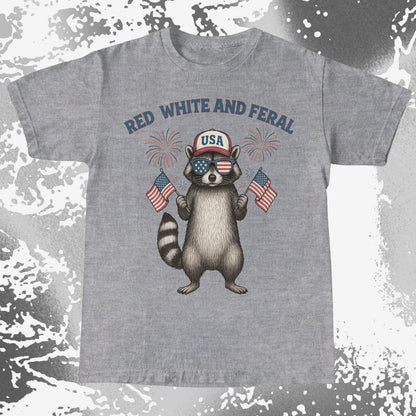 Red White And Feral Raccoon USA Shirt, funny meme tee gift (view 5)