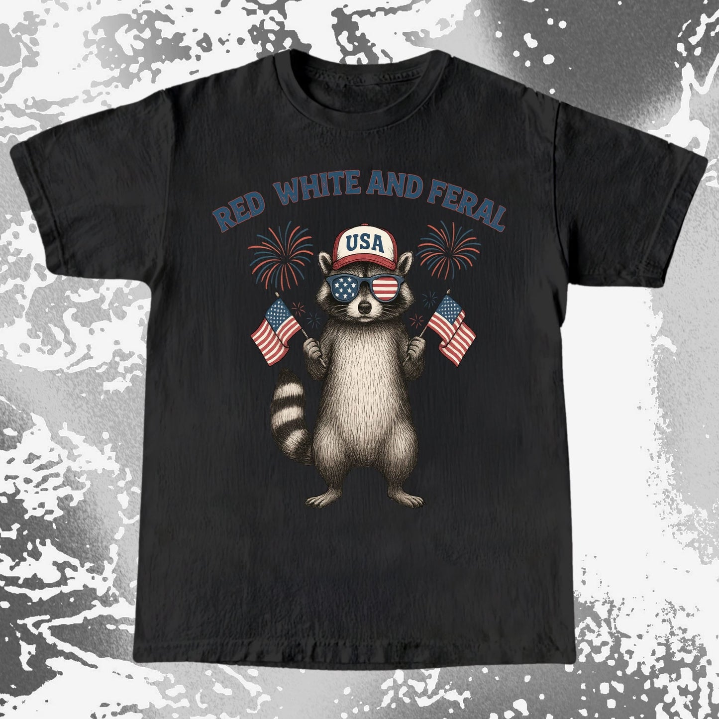 Red White And Feral Raccoon USA Shirt, funny meme tee gift (view 3)