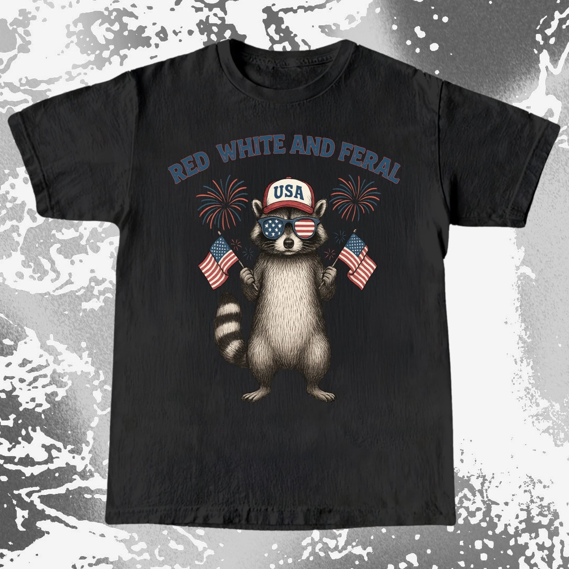 Red White And Feral Raccoon USA Shirt, funny meme tee gift (view 3)