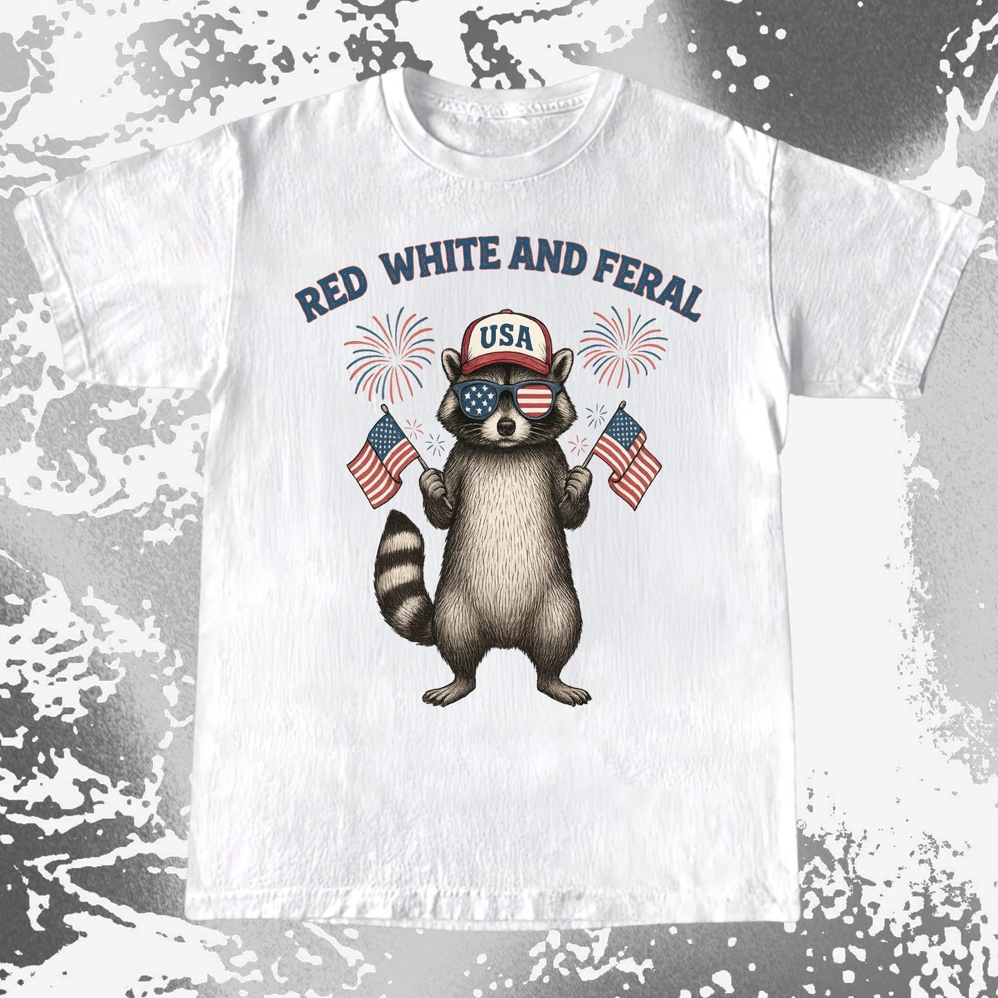 Red White And Feral Raccoon USA Shirt, funny meme tee gift (view 2)