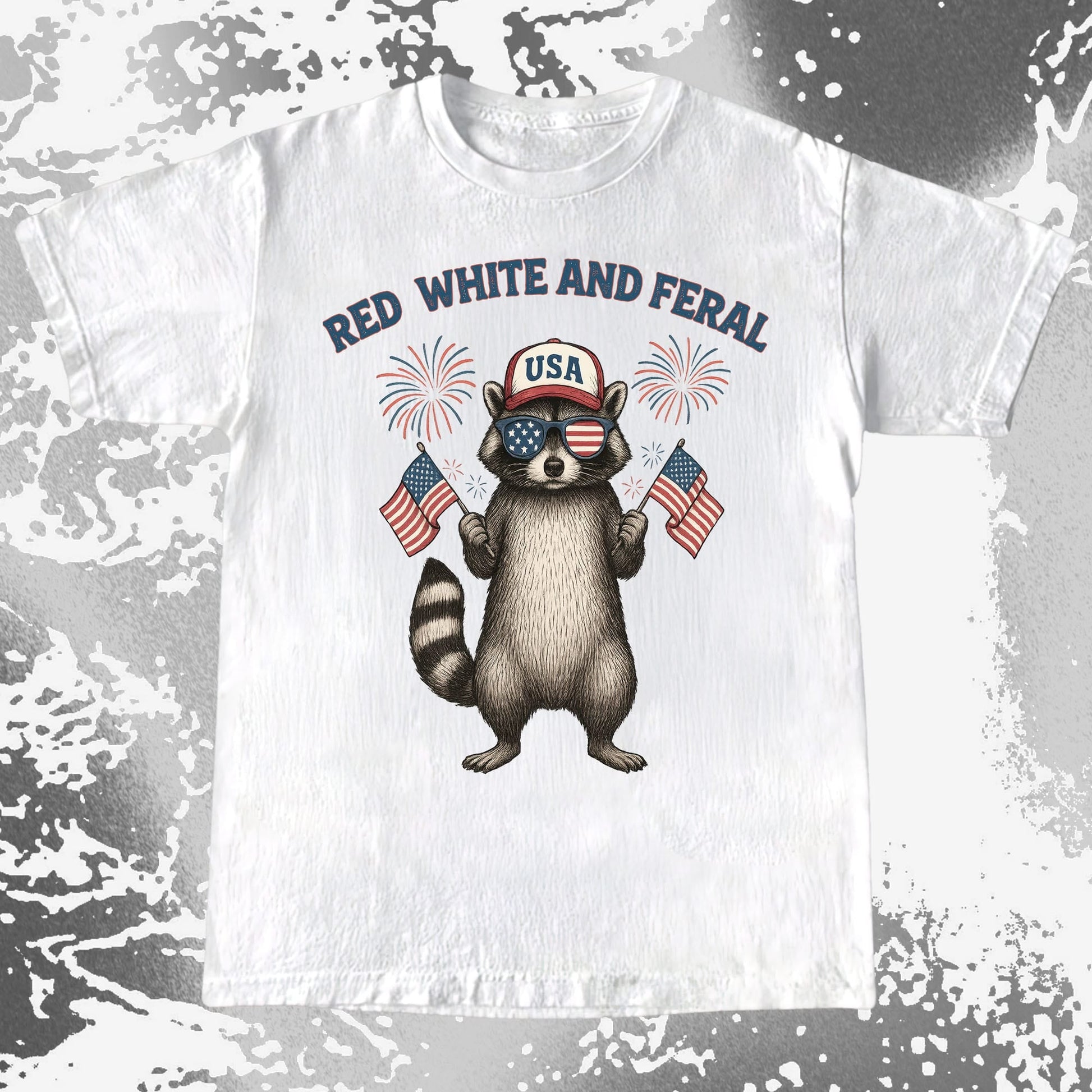 Red White And Feral Raccoon USA Shirt, funny meme tee gift (view 2)