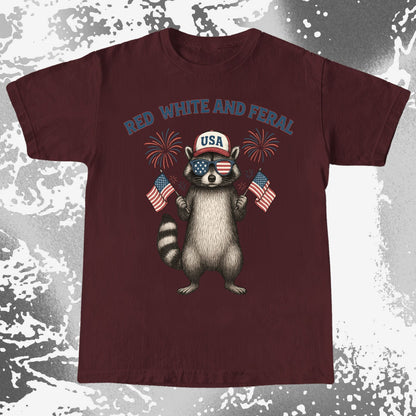 Red White And Feral Raccoon USA Shirt, funny meme tee gift (view 9)