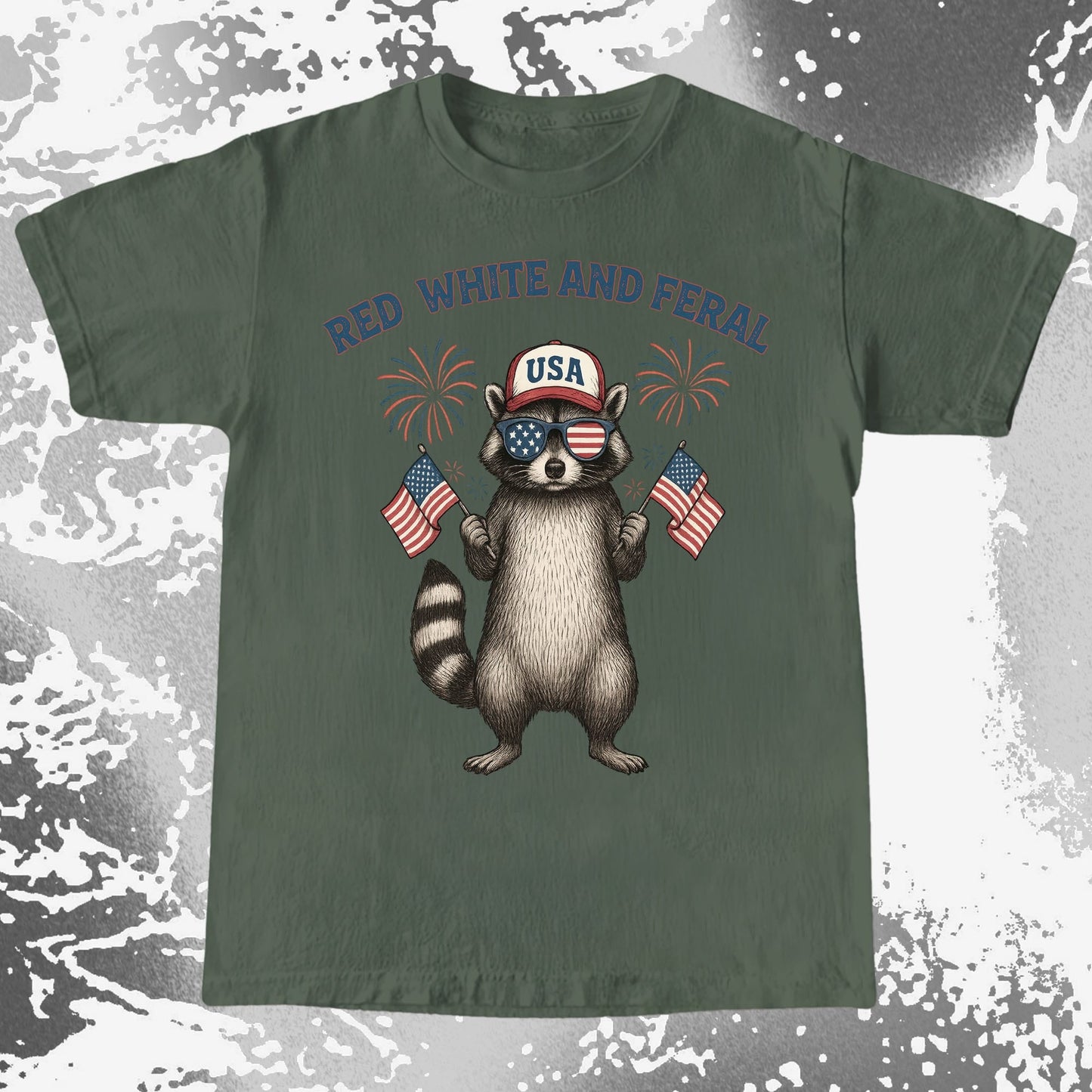Red White And Feral Raccoon USA Shirt, funny meme tee gift (view 6)
