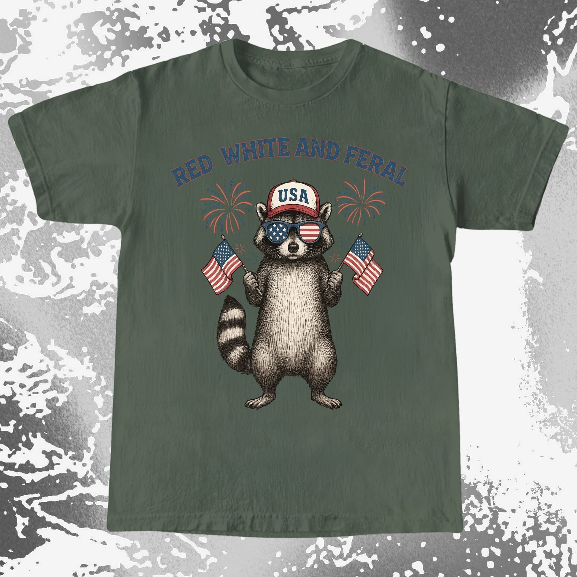 Red White And Feral Raccoon USA Shirt, funny meme tee gift (view 6)