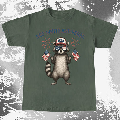 Red White And Feral Raccoon USA Shirt, funny meme tee gift (view 6)