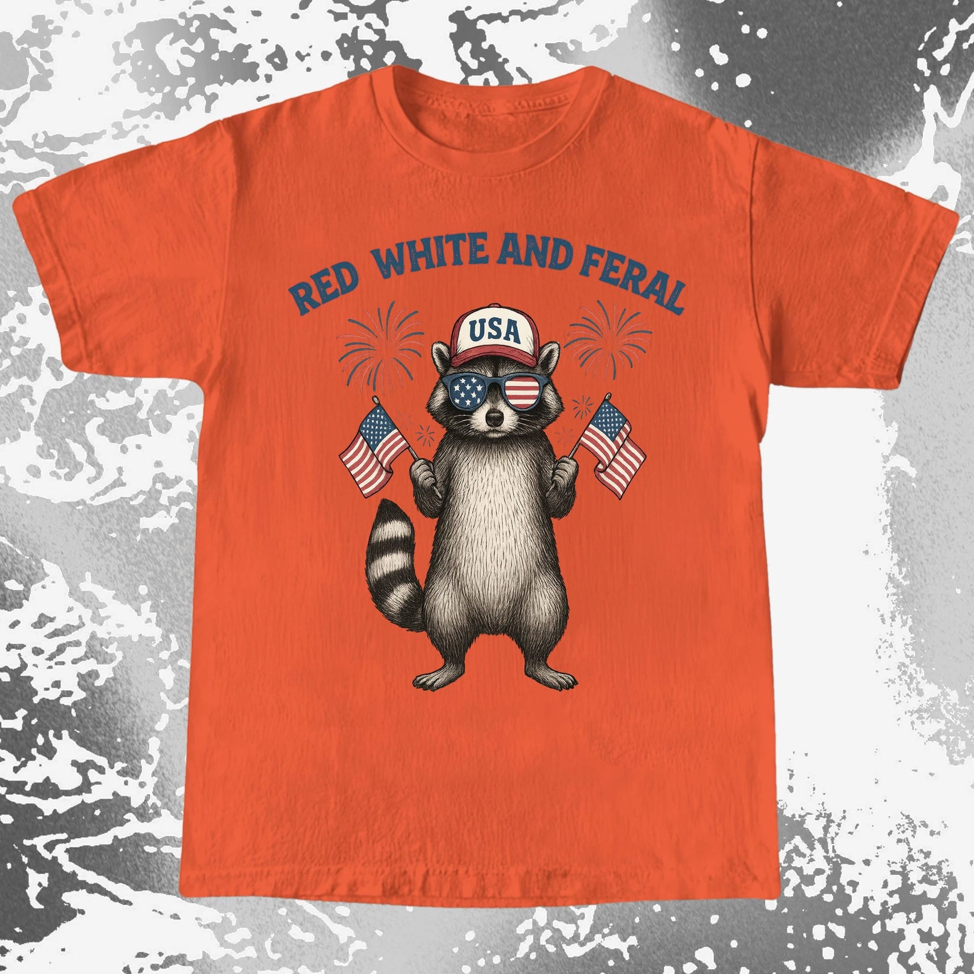 Red White And Feral Raccoon USA Shirt, funny meme tee gift (view 7)