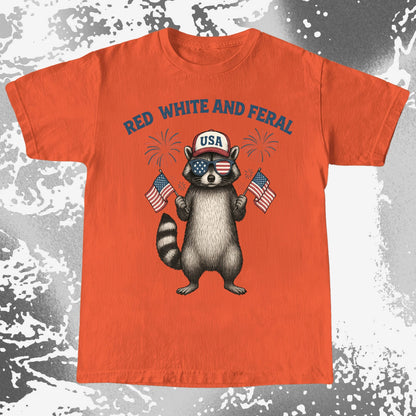 Red White And Feral Raccoon USA Shirt, funny meme tee gift (view 7)