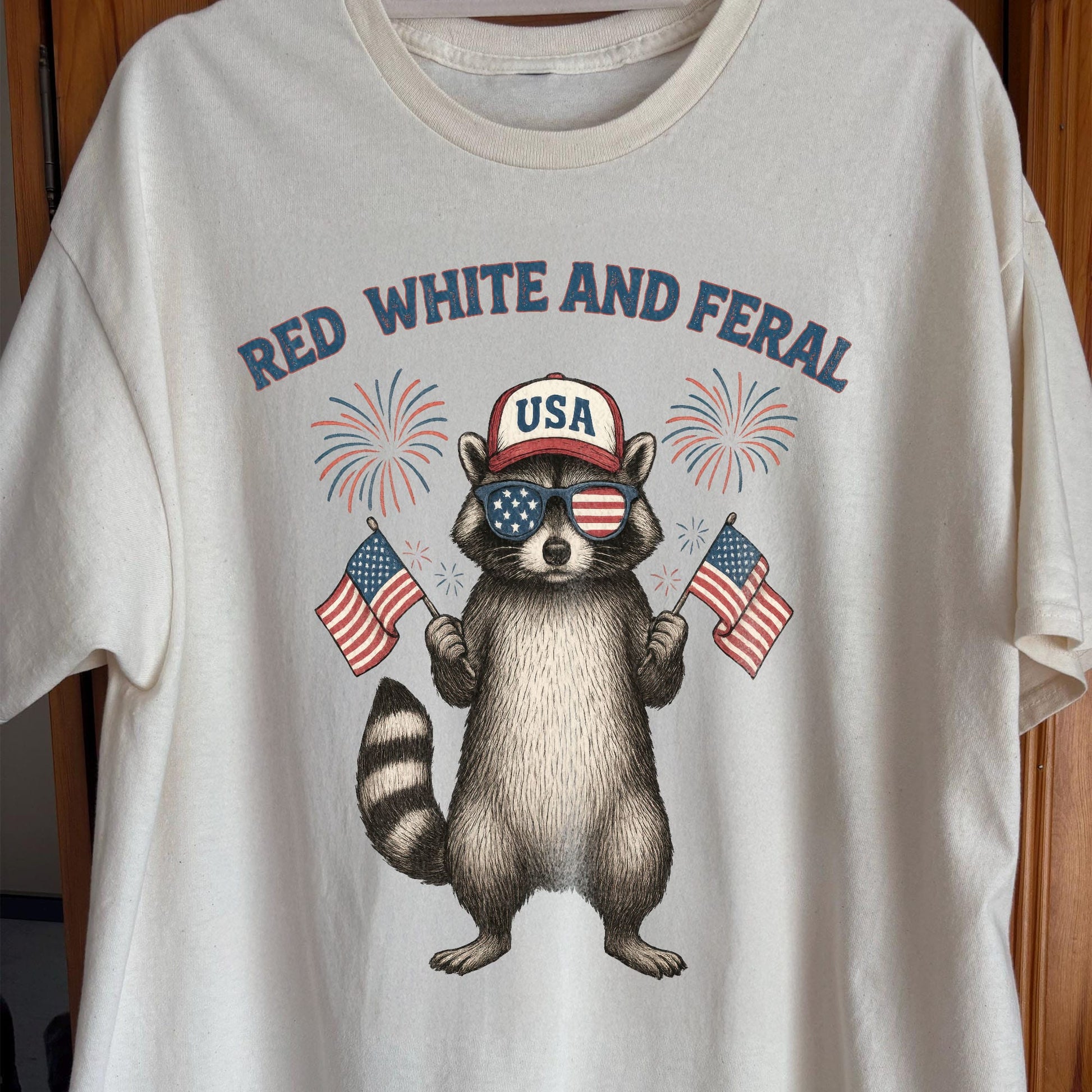 Red White And Feral Raccoon USA Shirt, funny meme tee gift
